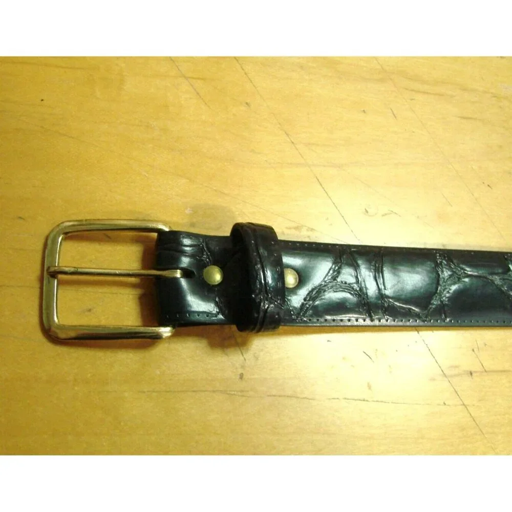 Black Embossed Leather Dress Belt Reptilian Textured Exotic Sz 26W Gold Buckle